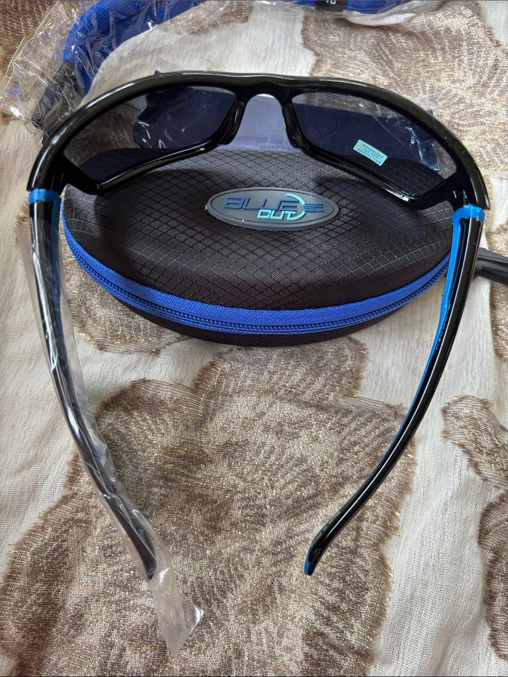 Blue Cut Polarized Blue Mirror Lens Shiny Black Frame Sunglasses Sporty Wrap